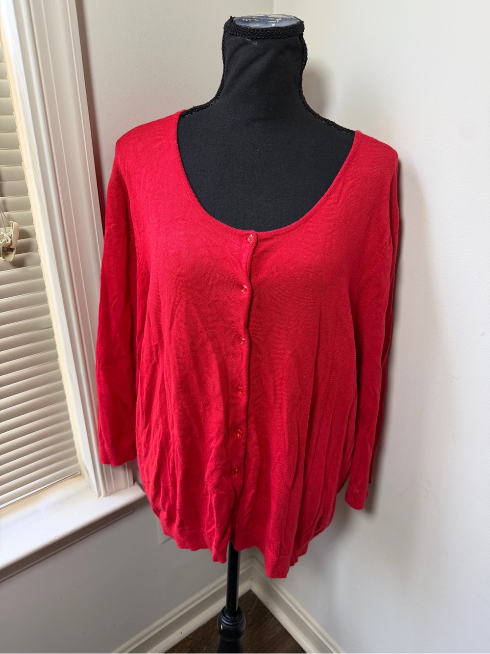 Roz & Ali Women’s Red Button Front Cardigan Sweater Plus Size 3X Lightweight